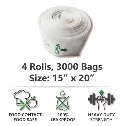 Focus Poly 15x20 Jumbo Produce Bags - 3000 Count, Leakproof & Transparent