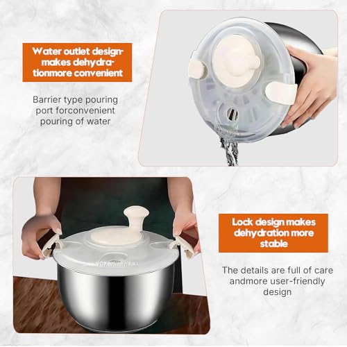 Black Stainless Steel Salad Spinner 6L - Easy Clean Vegetable & Fruit Dryer