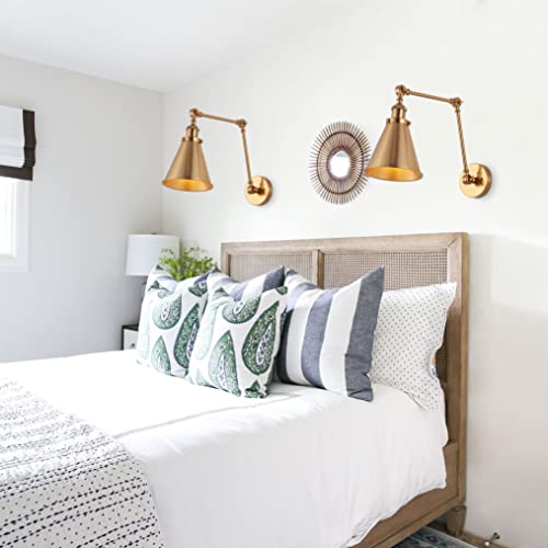 Wall Sconce Set of 2 - 7-Inch Brass Gold Adjustable Wall Lights