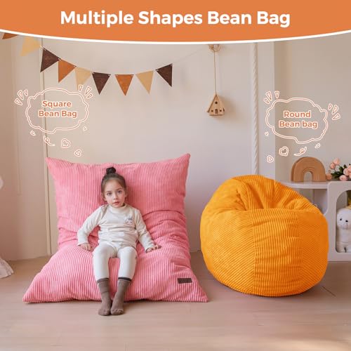 MAXYOYO 3-in-1 Kids Bean Bag Chair - Pink 50x35 Inches, Convertible Floor Sofa & Lounger