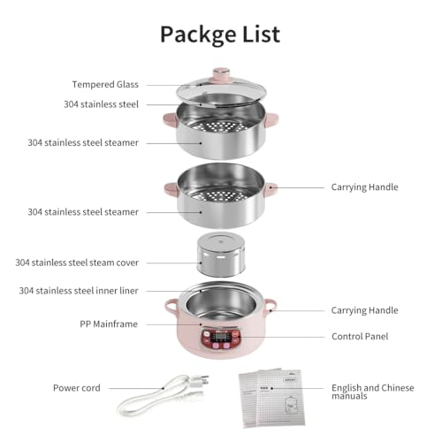 Bear 8.5 Quart Electric Food Steamer with 2-Tier Stainless Steel Baskets, Digital Timer & Auto Shut-Off