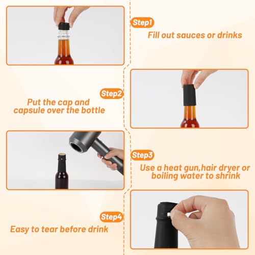 Black Lids 35 Pack 5oz Glass Hot Sauce Bottles with Inserts & Shrink Caps