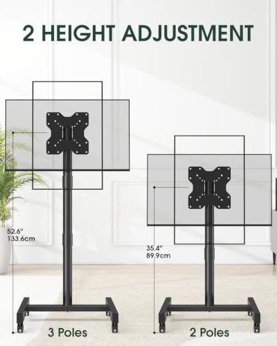 Black Mobile Rolling TV Stand for 13-50 Inch Screens, VESA Mount
