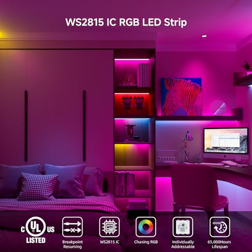 BTF-LIGHTING WS2815 LED Strip Light 16.4FT 300 LEDs IP30 Black PCB UL Listed