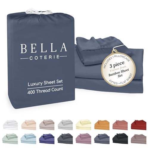 Bella Coterie Bamboo Viscose Twin XL Bed Sheets - Slate Blue, 400 Thread Count