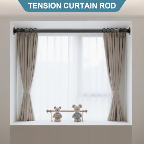 ZOCONE Adjustable Tension Curtain Rods No Drilling Black 51-168 Inches