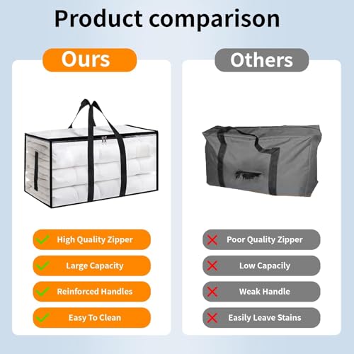 Clear Heavy Duty Moving Bags 12 Pack Waterproof Storage Totes with Handles & Zippers - Foldable Dorm & Storage
