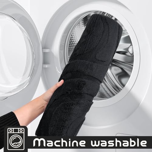 Black 5-Piece Bathroom Rug Set Non-Slip Plush Absorbent Mats - Aqzuxira