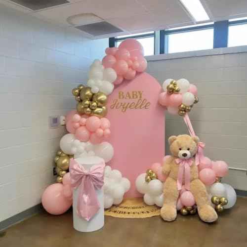 Pink and White Gold Balloon Arch Garland Kit 153pcs with Star, 22 18 12 10 5in Different Size Pink white Metallic Gold Confetti Balloons for Birthday Baby Shower Wedding Party Decorations
