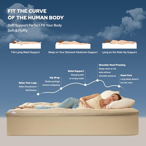 Beige King Mattress Topper - Thick Pillow Top Bed Cover, Soft Cooling Mattress Pad