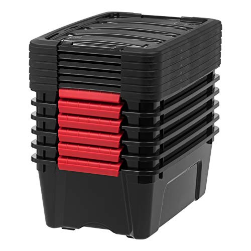 IRIS USA 6-Pack 13 Quart Stackable Storage Bins with Lids, Black, Made in USA
