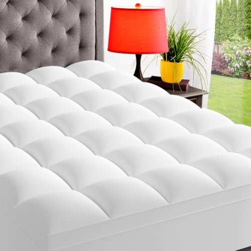White Queen Mattress Topper Extra Thick Pillow Top Bed Cover - ELEMUSE