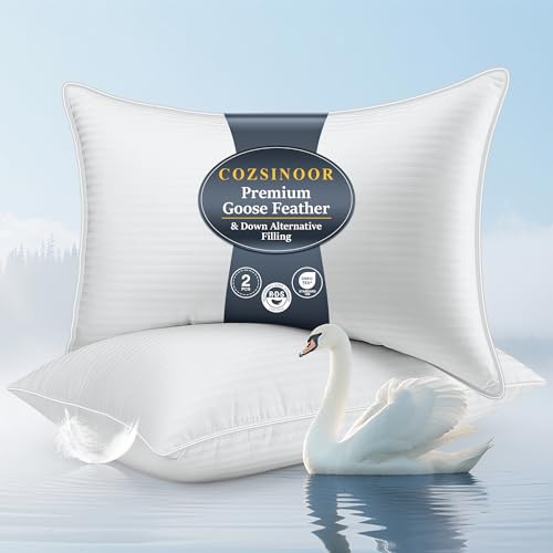 Queen Size Goose Down Feather Pillow Set of 2 - Medium Firm Support