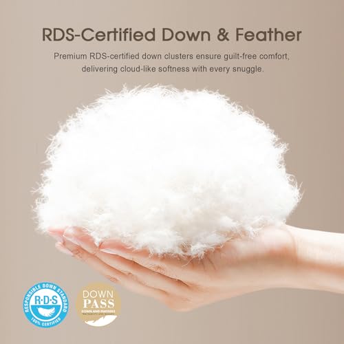 King Size Feather Down Duvet Insert - 100% Organic Cotton Cover, White Variation