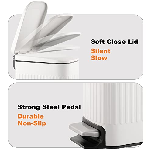 TrashAid White Slim Bathroom Trash Can with Lid & Soft Close, 1.6 Gallon