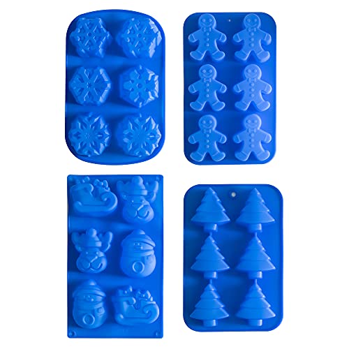 ihomecooker 4pc Large Silicone Christmas Bake Mold Set - Gingerbread Man, Christmas Tree, Snowflakes, Santa (Variation 4)