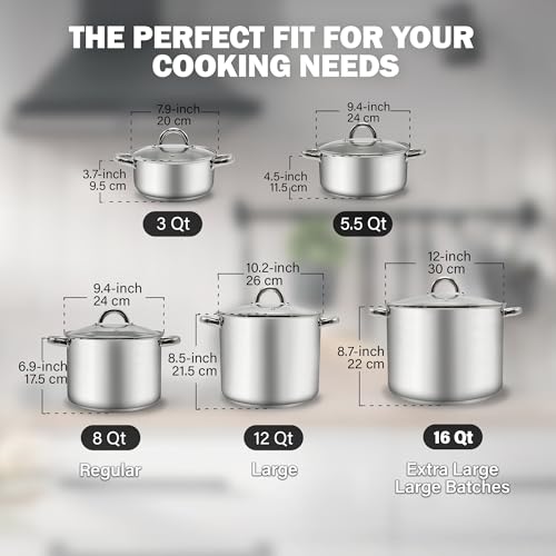 16 Quart Stainless Steel Stock Pot with Lid - Large Cooking Pot for Soup & Pasta, Silver Variation