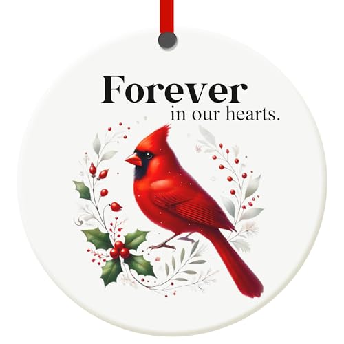 JazSwirl Cardinal Christmas Ornament - 3 Inch Red Ceramic Memorial Tree Decor