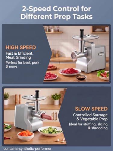 Heavy Duty Electric Meat Grinder 3000W Max - Silver, 5-in-1 Kitchen Mincer & Sausage Stuffer