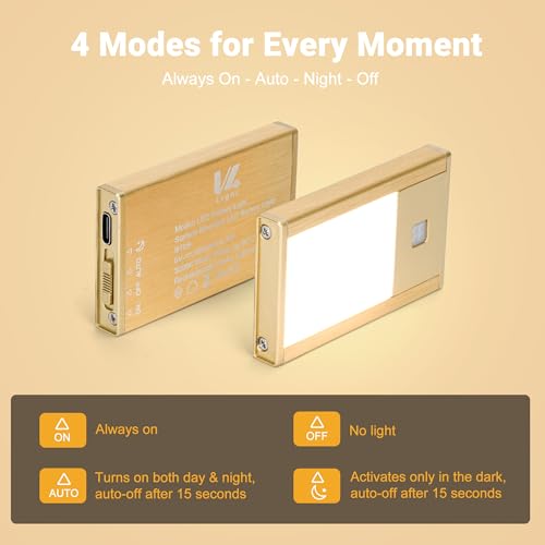 V4light Rechargeable Motion Sensor Night Light 4-Pack - Gold, 3000K
