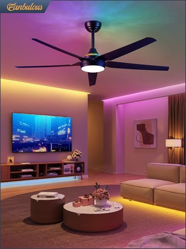 Fanbulous 56-Inch Black Smart Ceiling Fan with RGB Lights, Low Profile