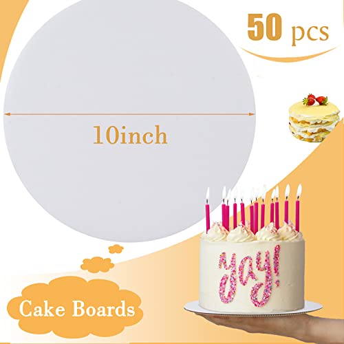 Sudaya 50 Pack 10 Inch Round Cake Boards - Food Grade Disposable White Cardboard Cake Circles
