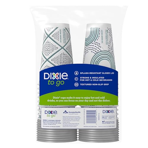 Dixie To Go Disposable Coffee Cups with Lids - 16 Oz, Pack of 6 (108 Count)