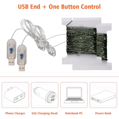 2 Pack USB Plug-in Fairy Lights, 33ft 100 Mini LED String Lights with
