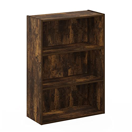 Furinno Pasir 3-Tier Book Shelf - Amber Pine, Wide Storage Organizer