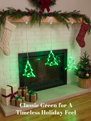Hanging Window Lights, 30 LED Green Christmas Tree – Battery/USB Powered (Tree Theme) by Briteglotec