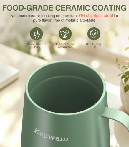 Kepwam 14oz Self-Heating Coffee Mug with 3 Temperature Settings – Rechargeable Heated Travel Mug