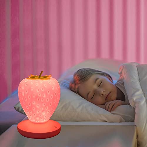 Strawberry Night Light, Cute Silicone Strawberry Lamp, Bedside Color Changing Lamp, LED Cute Night Light, 3 Modes Touch, for Birthday, Christmas (Pink)