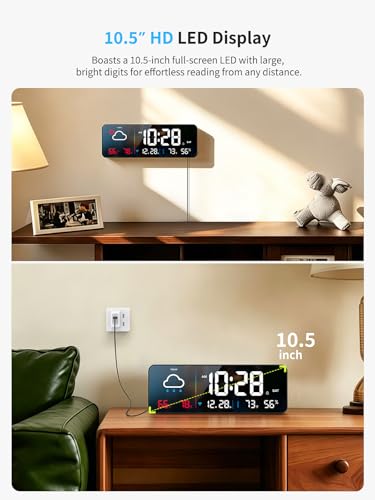 Large Digital Wall Clock with Weather & Network Sync - Black