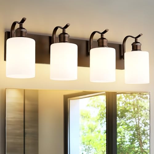 JAZAVA 4-Light Bathroom Vanity Light Fixture with Frosted Glass & Oil Rubbed Bronze - Includes Variation with 2 or 4 Lights