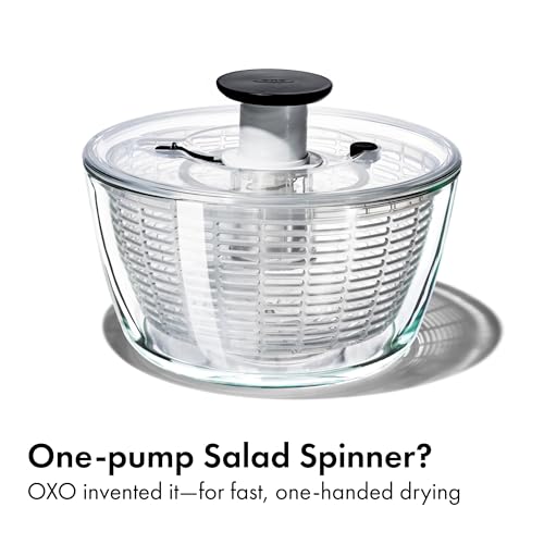 Large Glass Salad Spinner - Borosilicate Bowl with One-Handed Pump & Colander