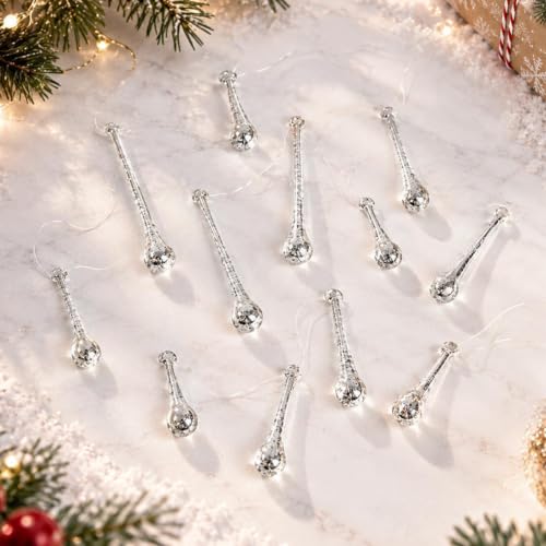Handmade Mercury Glass Icicle Ornaments Set - Silver Flecked Christmas Decorations
