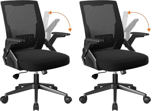 COMHOMA Large Black Office Chair Pack of 2, Ergonomic Mesh Computer Chairs with Flip-up Armrests & Lumbar Support