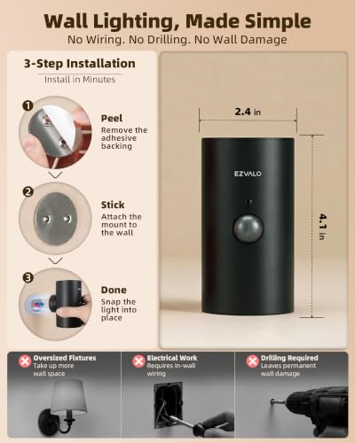 Rechargeable Motion Sensor Wall Light - Black, 4 Pack LED Sconces
