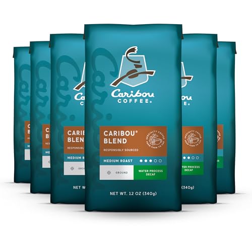 Decaf Caribou Coffee Ground Coffee - Medium Roast Arabica, 6 Pack of 12oz Bags