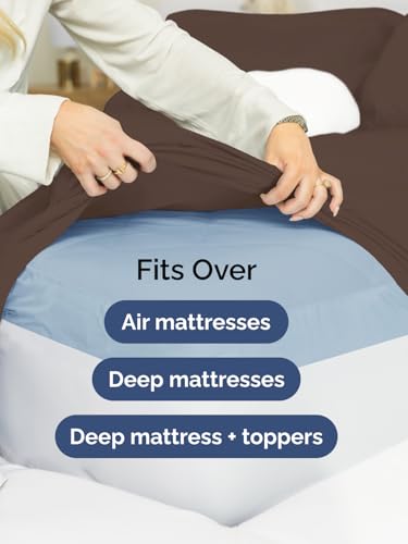 Queen Extra Deep Bed Sheet Set - Cooling Microfiber, Brown - Variation 09