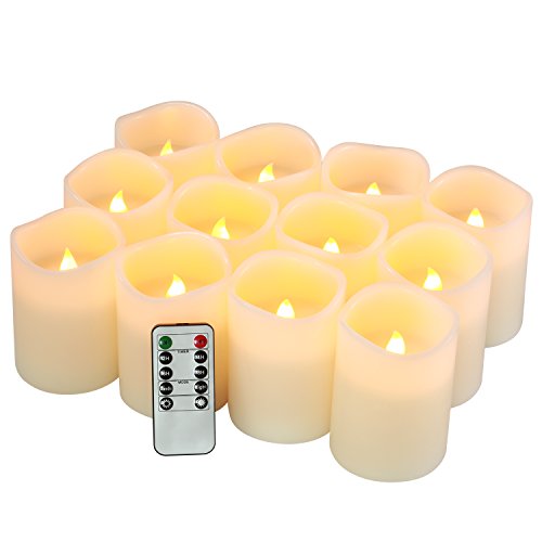 Ivory Flameless Candles Set of 12 - Battery Operated Pillar LED with Remote & Timer