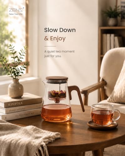 ZENS Magnetic Glass Teapot with Walnut Handle - 27oz Loose Tea Infuser
