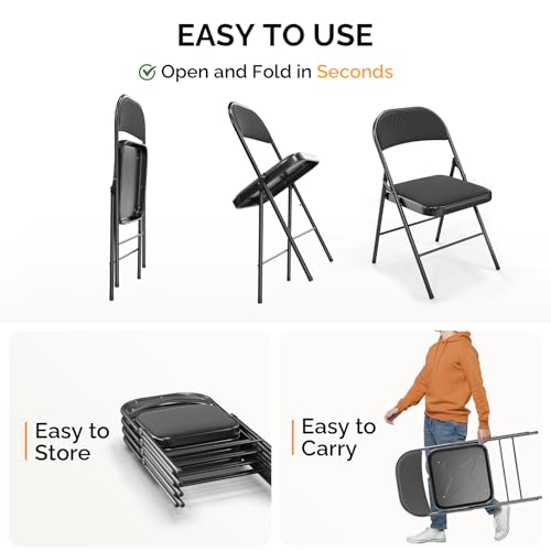 Black 6-Pack Foldable Camping & Indoor Outdoor Chair with Cushioned Seat