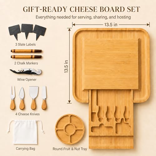 Bambüsi Charcuterie Board Set with Accessories - Bamboo Cheese Platter & Serving Tray