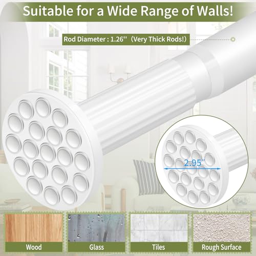 White Tension Curtain Rod 51-165In Adjustable No-Drill Support Rustproof