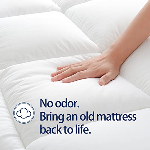 King Mattress Topper - Snow White Thick Overfilled Bed Pad for Back Pain