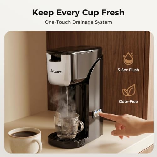 Aromvel 2-in-1 Single Serve Coffee Maker Silver, K-Cup & Ground Brew, Compact