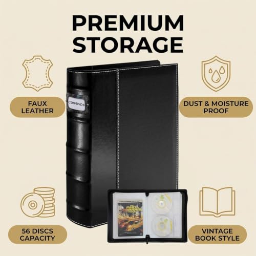 PU Leather CD DVD Storage Binder 3 Pack with Zipper - Holds 56 Discs & Booklets