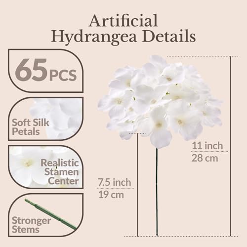 Eccelso Ivory Hydrangea Artificial Flowers Bulk - 65 pcs for Wedding & Event Decor
