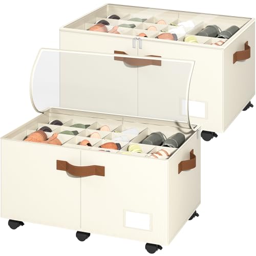 Foyego 2-Pack Beige Shoe Organizer for Closet with Wheels, 25.5 x 17 x 12.5 inches